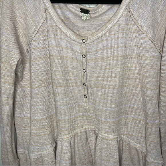 We the Free Free People Pink Coastline Peplum Long Sleeve Ruffle Hem Sweater Med - Picture 5 of 11